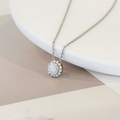 Solitaire Moissanite Halo Slide Pendant Necklace