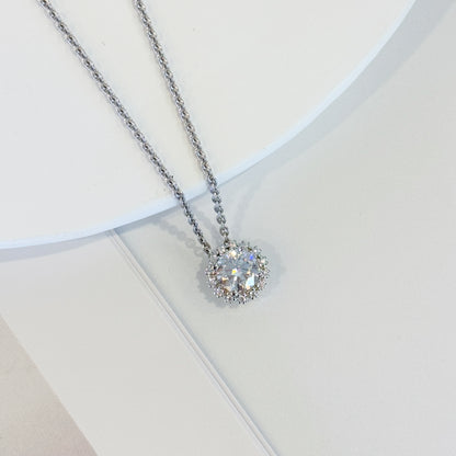 Solitaire Moissanite Halo Slide Pendant Necklace