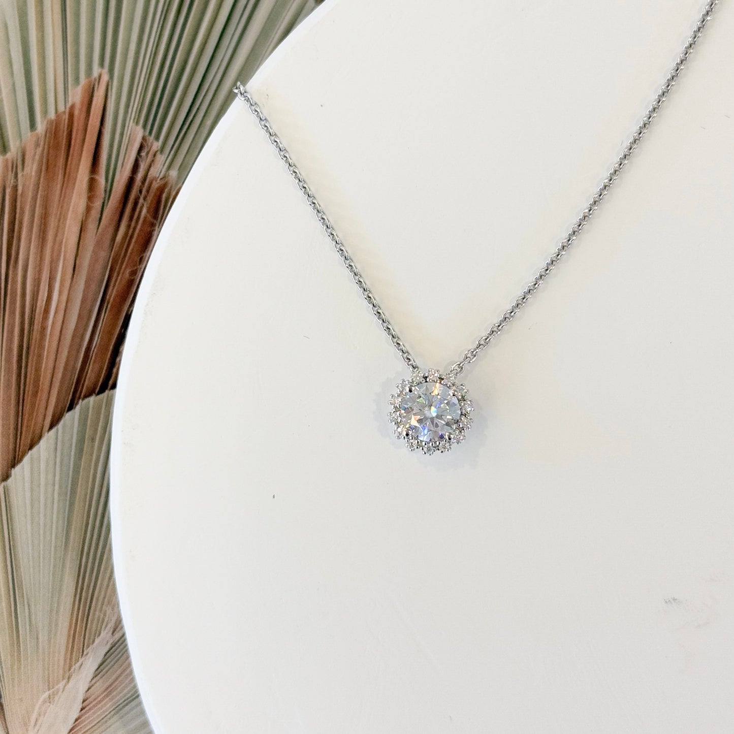 Solitaire Moissanite Halo Slide Pendant Necklace