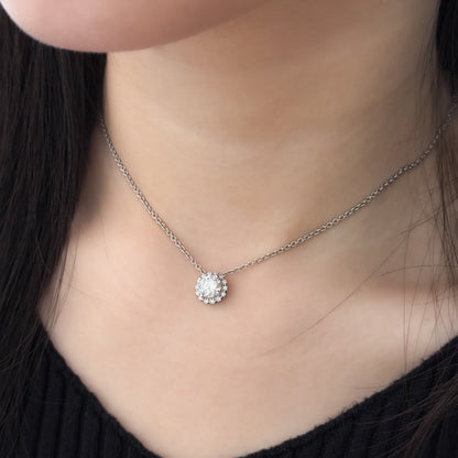 Solitaire Moissanite Halo Slide Pendant Necklace