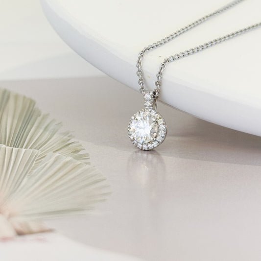 Solitaire Moissanite Halo Pendant Necklace